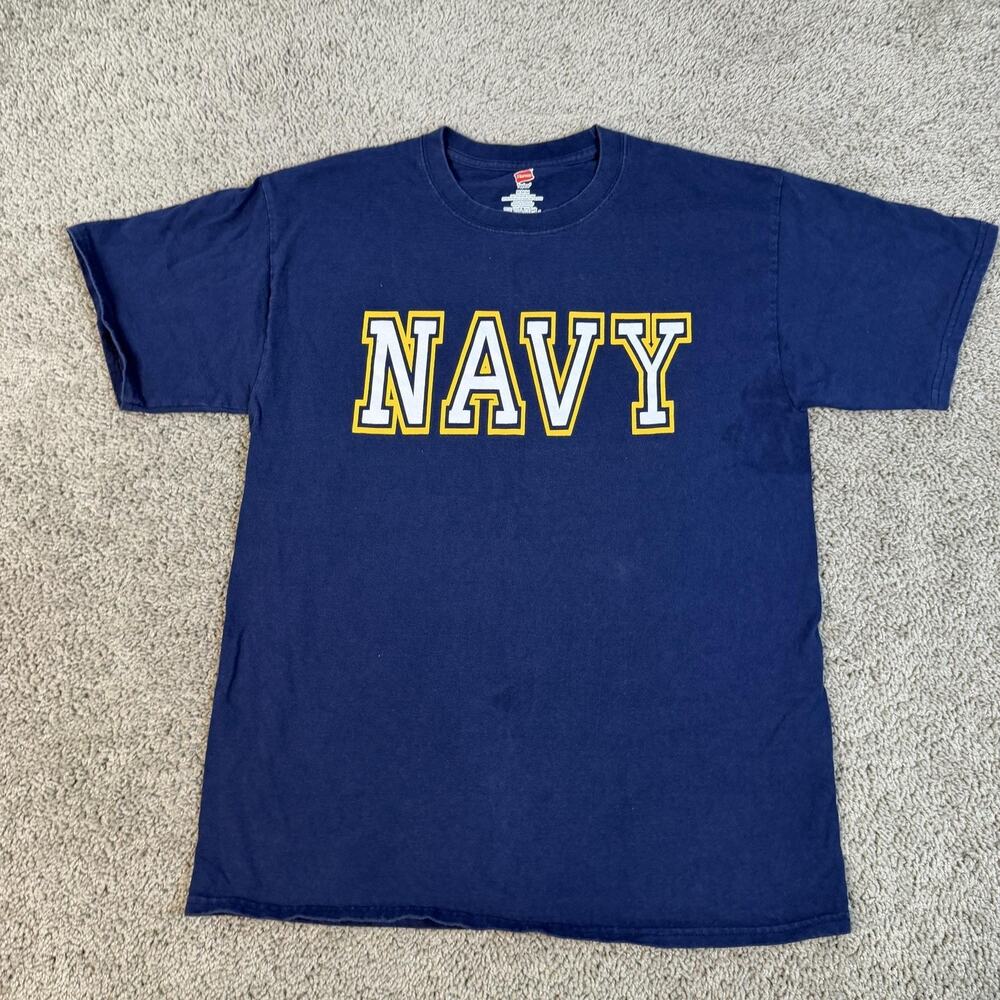 US NAVY Shirt Mens M Blue Graphic Crew Neck Tagless Cotton Preshrunk Summer
